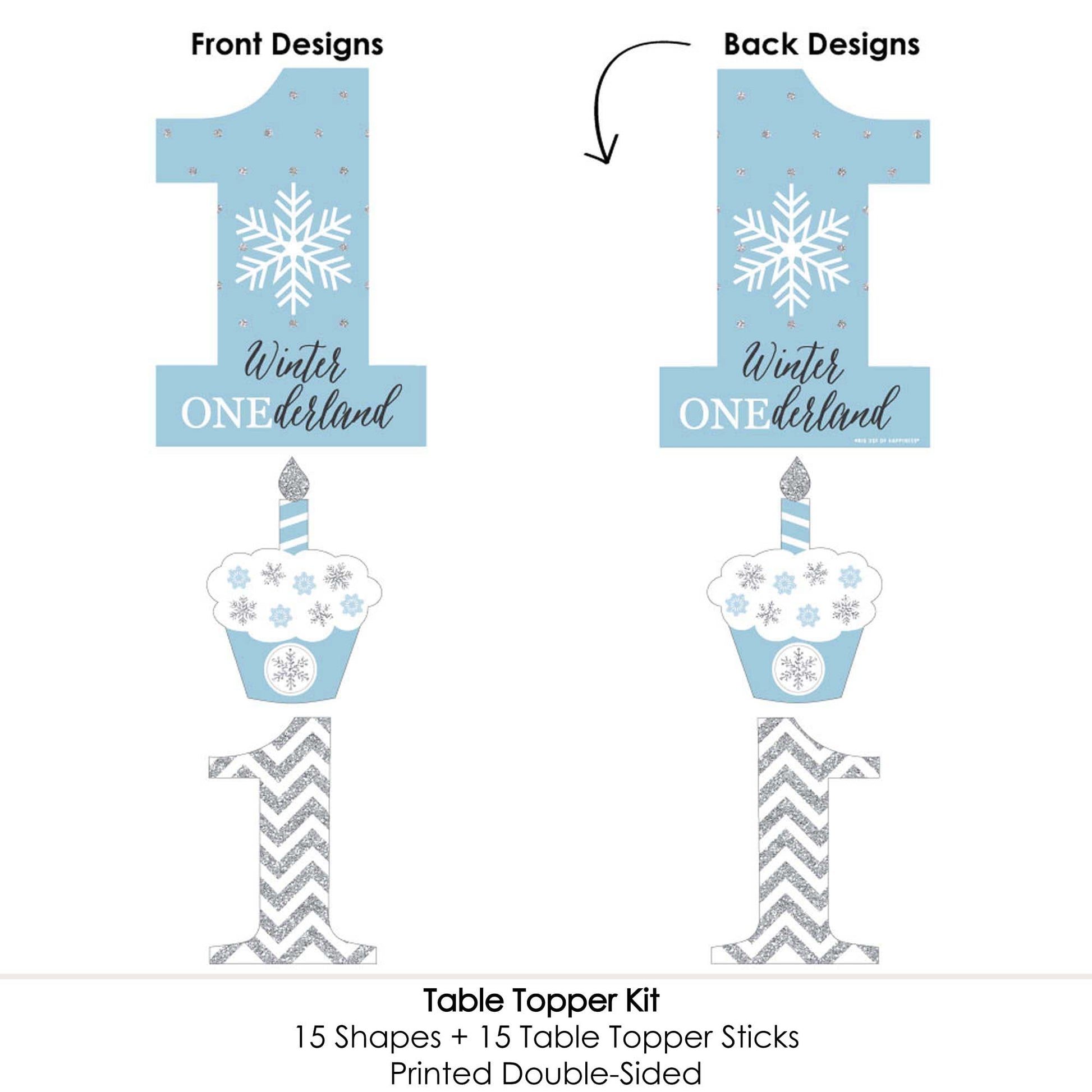 Big Dot of Happiness Onederland - Snowflake Winter Wonderland First Birthday Party Centerpiece Sticks - Table Toppers - Set of 15