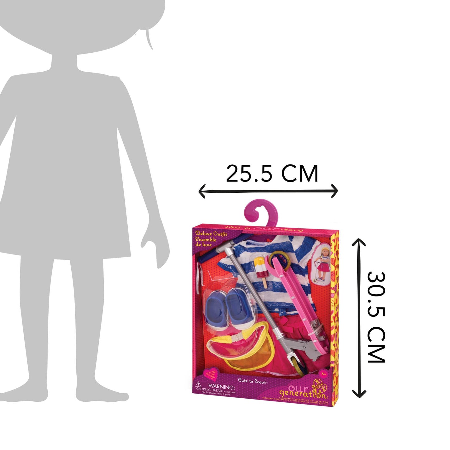 Our Generation - 18-Inch Doll Clothes - Cute to Scoot Deluxe Scooter Outfit - Fashion Clothes & Accessories, Includes Scooter,Pretend Play, for 3+