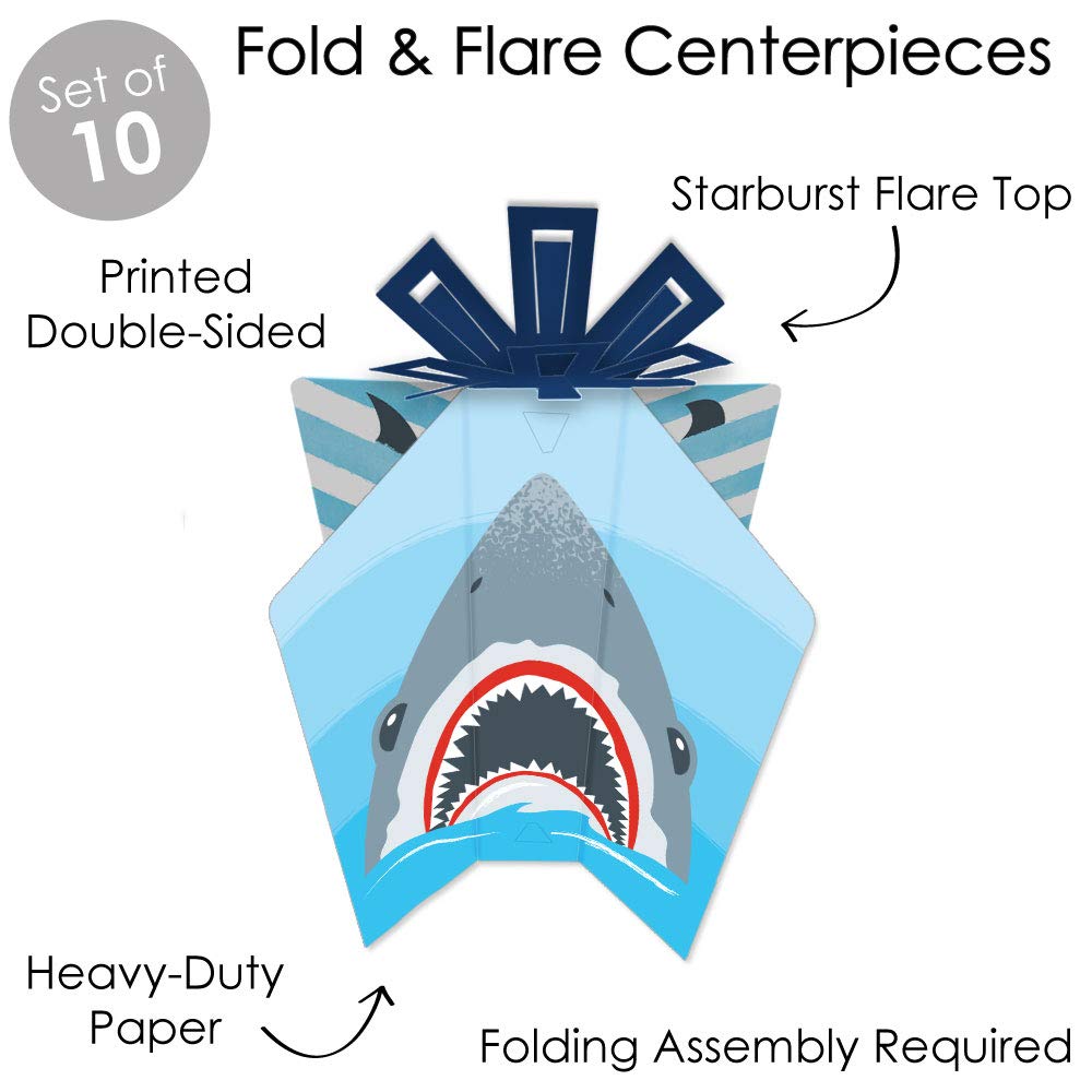 Big Dot of Happiness Shark Zone - Table Decorations - Jawsome Shark Party or Birthday Party Fold and Flare Centerpieces - 10 Count