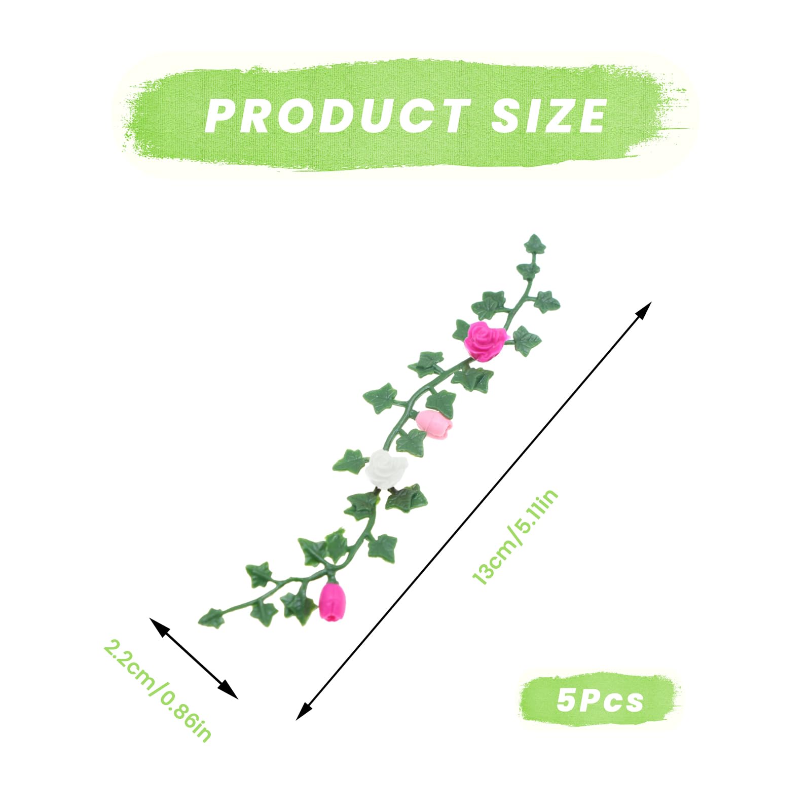 5pcs Miniature Rose Flower Vine, Miniature Grass Flower Tufts, Mini Flowers Vine for Fairy Garden Mini House Micro Landscape Decoration