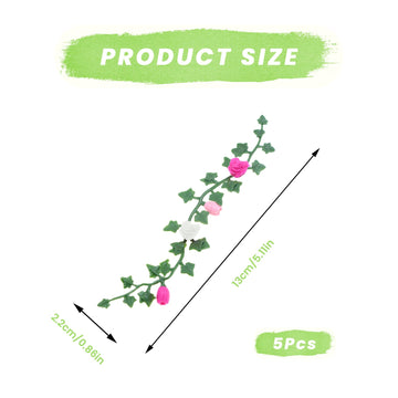 5pcs Miniature Rose Flower Vine, Miniature Grass Flower Tufts, Mini Flowers Vine for Fairy Garden Mini House Micro Landscape Decoration