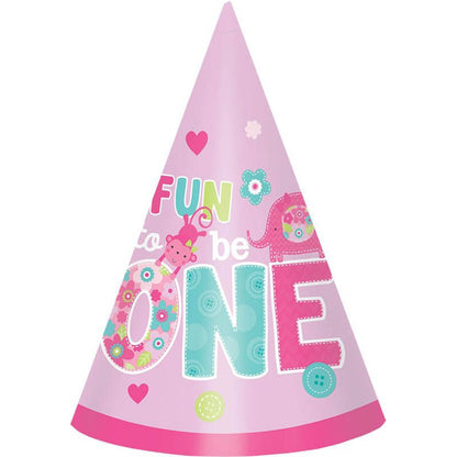 Amscan One Wild Girl 1st Birthday Party Cone Hats, 6", Pink