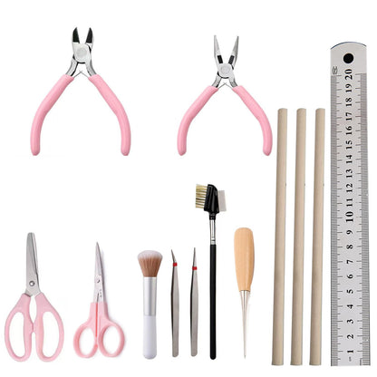 FOWUIKOH Pipe Cleaners Craft Tools Kits DIY Hand Tools Pipe Cleaner Flower kit Tools for Beginner Scissors, rulers, Pliers, Brushes (13 Tools Set)