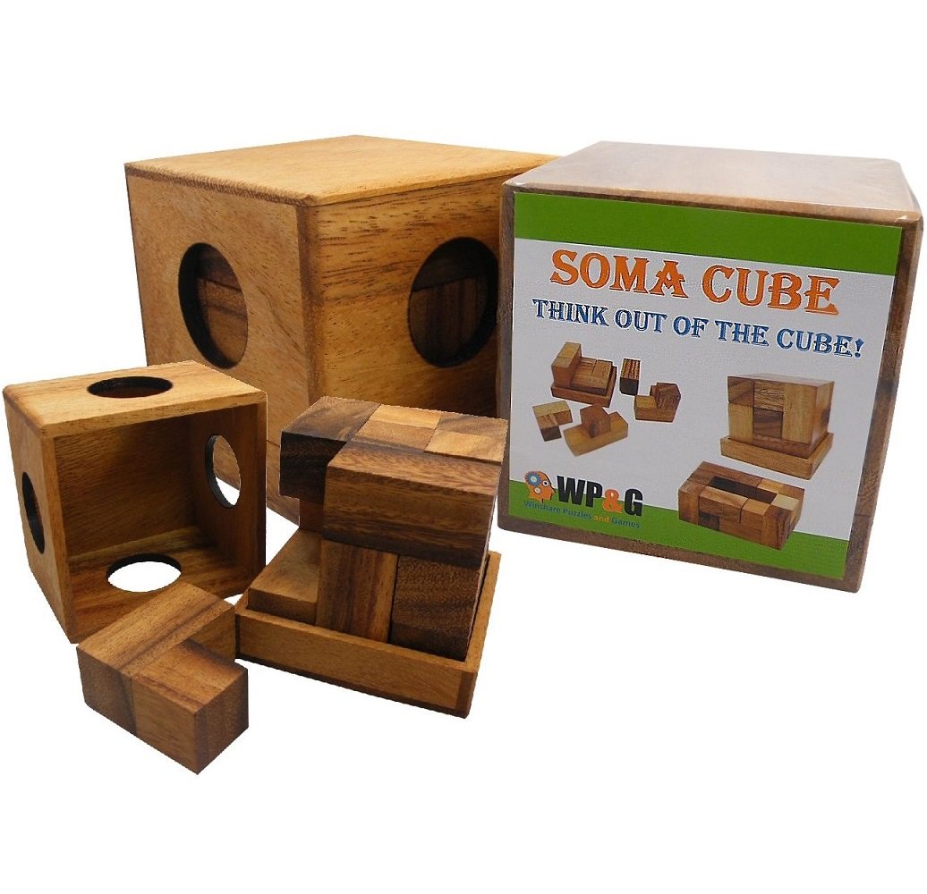 Soma Cube Puzzle Wooden with 50 Playing Cards 3D Brain Teaser Large Size