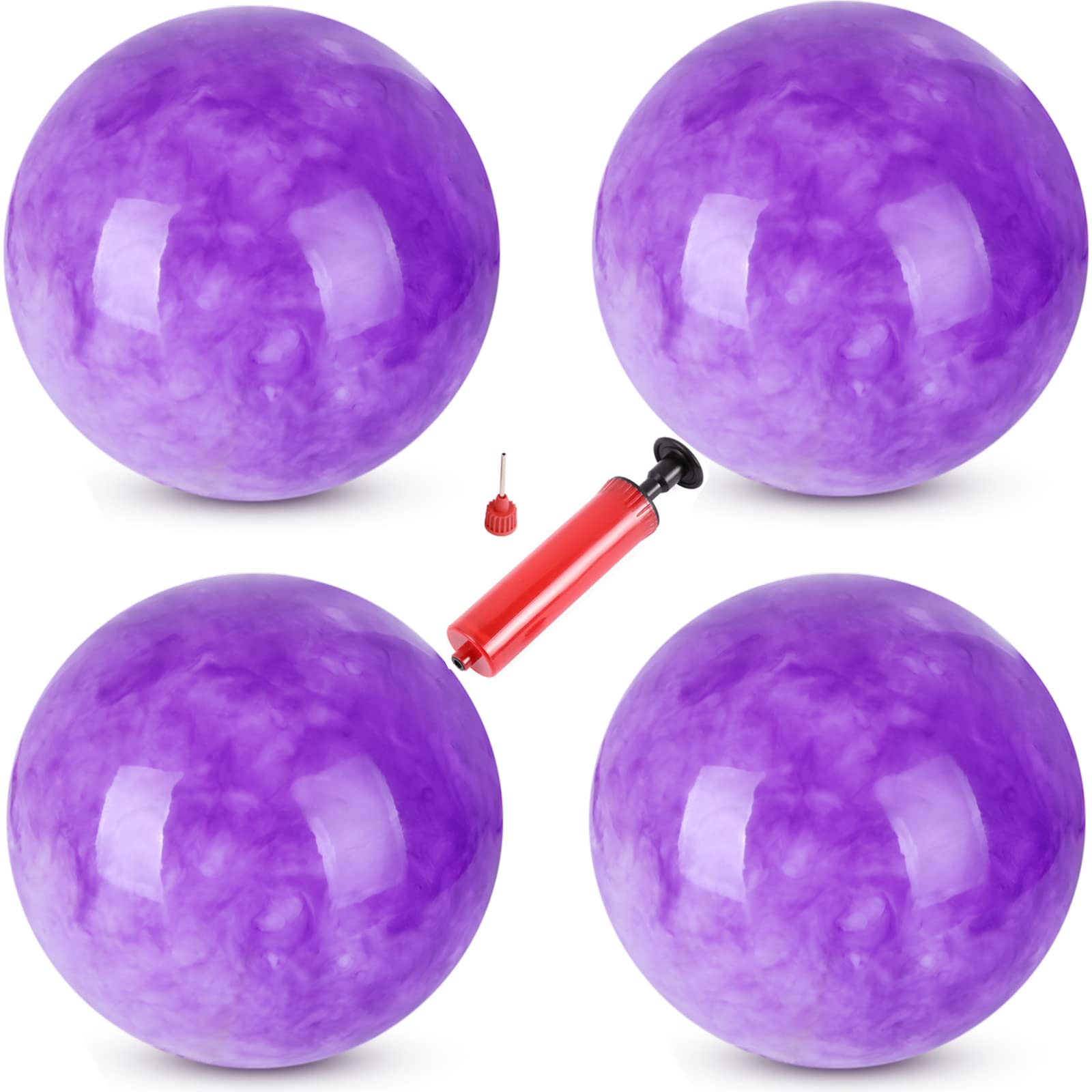ZHANGBY 4 Pcs Playground Balls with Pump, 9" Purple Marbleized Bouncy Balls