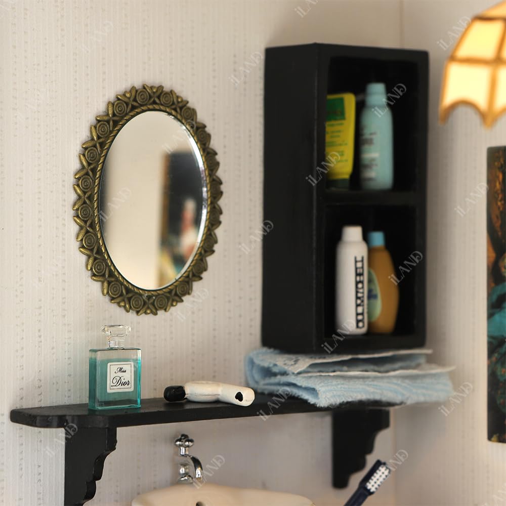 iLAND Dollhouse Mirrors, Miniatures Dollhouse Accessories on 1:12 Scale, Metal Framed Glass Mini Mirror w/Rose & Sunflower Patterns 2pcs