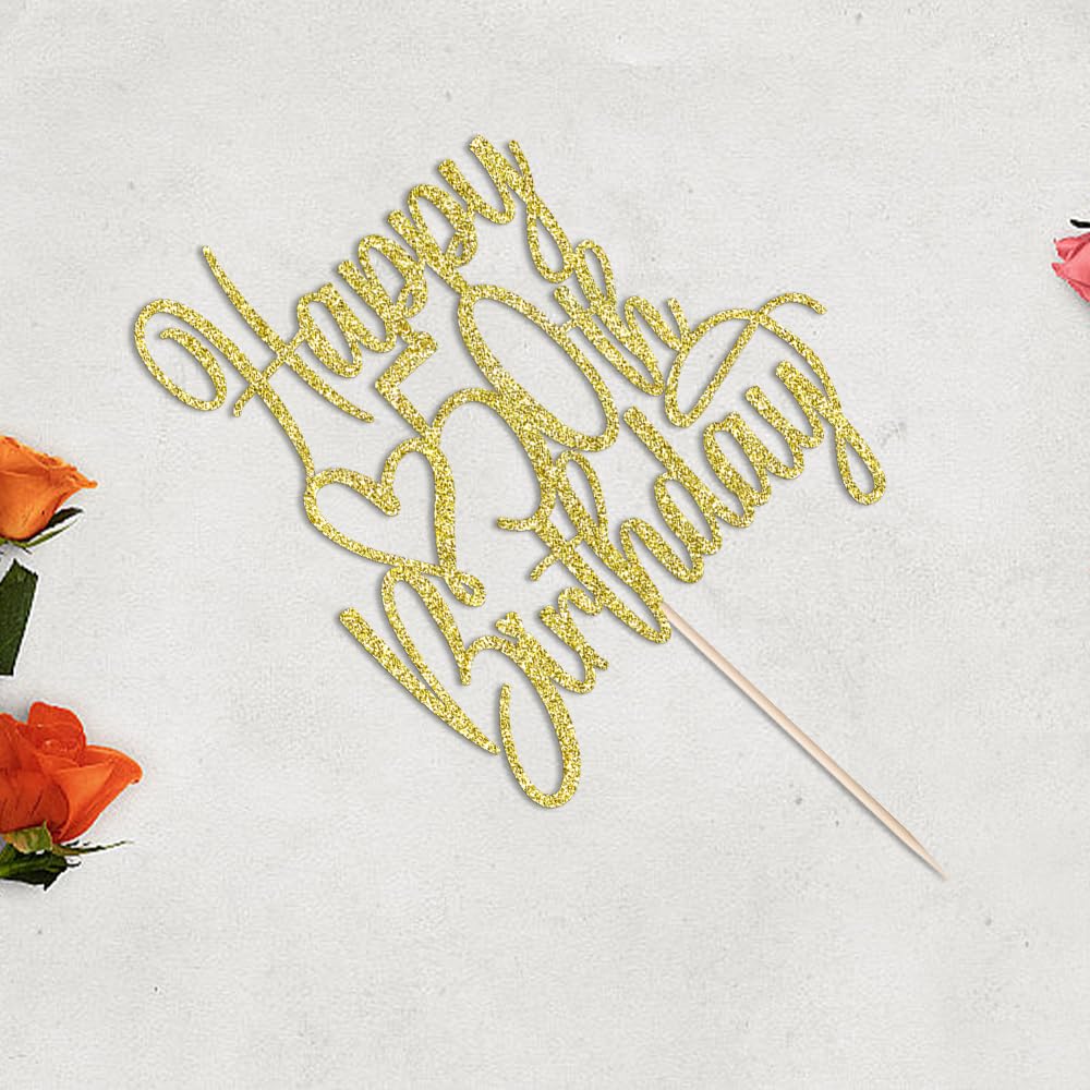 FLORCMET Gold Glitter Happy 50th Birthday Cake Topper - Cheers to 50 Years Cake Topper, 50 & Fabulous Cake Decoration for Hello 50th Birthday