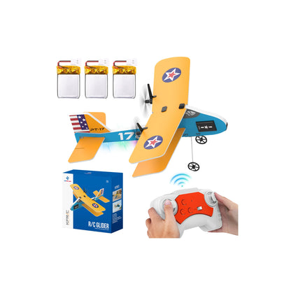 Toileum RC Plane, 2.4Ghz Remote Control Airplane with 3 Batteries & 6-axis Gyro Stabilizer, 2 Channel RTF PT-17 RC Toy, Easy to Fly for Beginners Kids