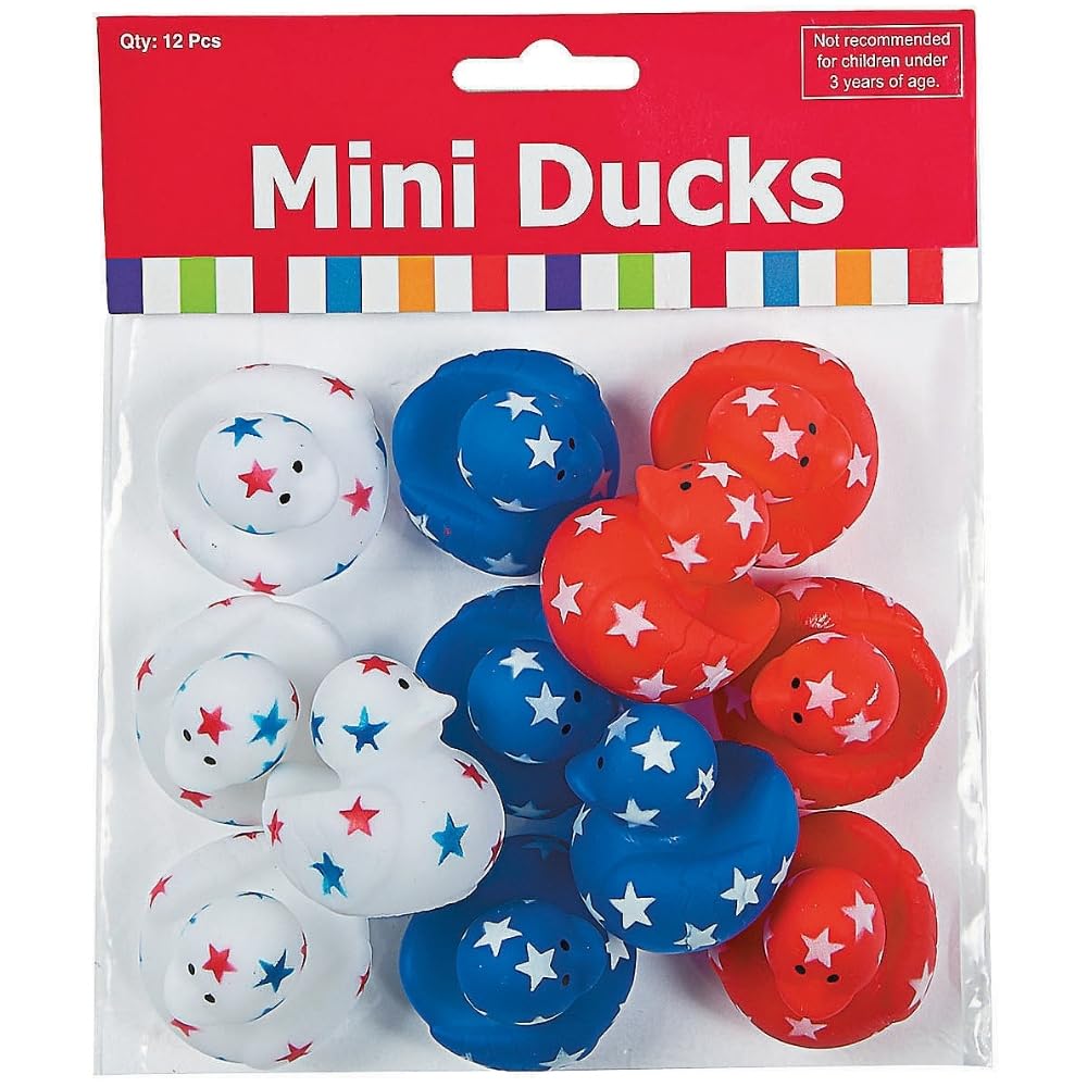 Patriotic Red, White and Blue Rubber Duckies for 4th of July - Bulk Set of 24 Ducks - Party Favors, Parades, Birthdays and Treasure Chest Supplies