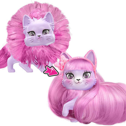 Failfix @Qtee.Kitty Total Makeover Pet Pack, 3.75 inch Fashion Pet with Pink Transforming Hair and Face and Accessory (12817)