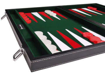 18" Leatherette Backgammon Set - Inlaid Velvet Field - Black/Green Board
