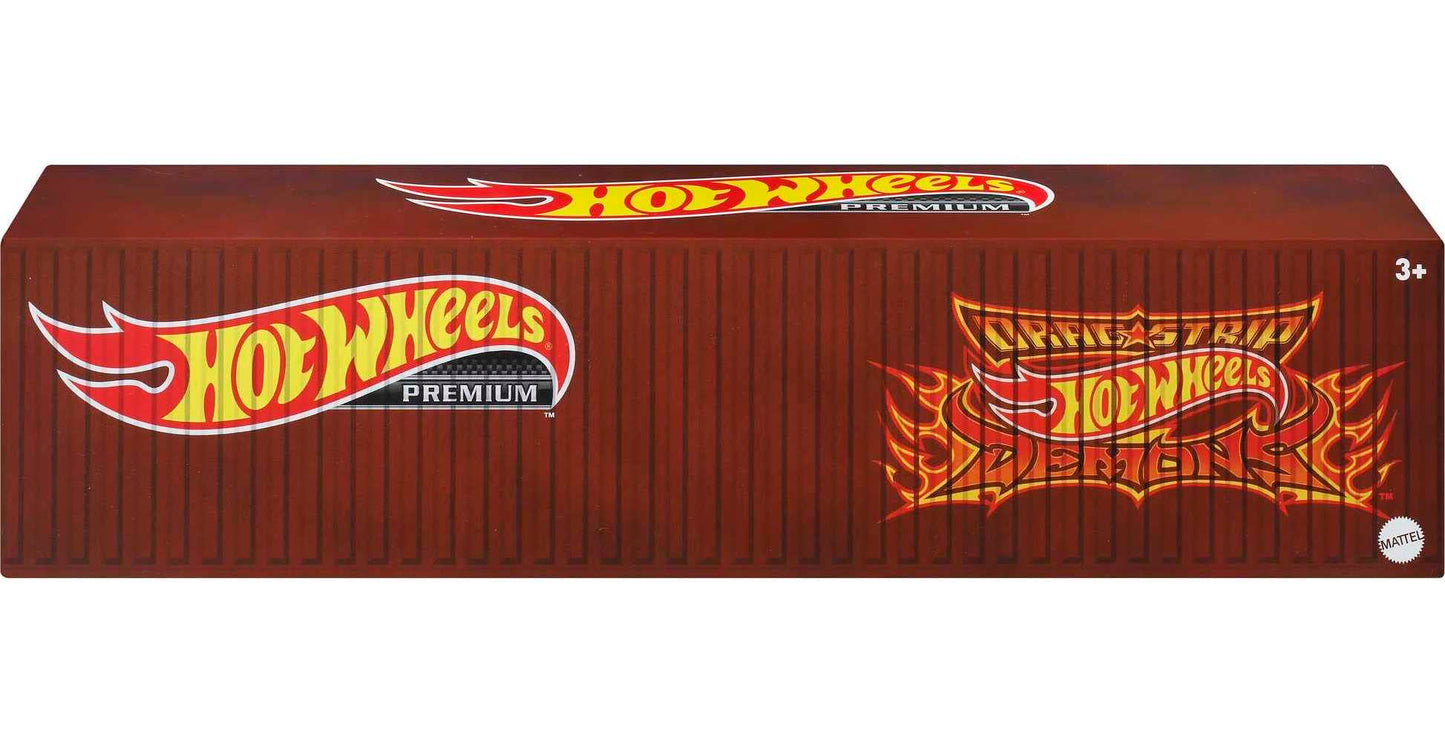 Hot Wheels Premium Toy Cars & Trucks, Lion’s Roar Container Set with 5 Die-Cast 1:64 Scale Drag Racing Vehicles in Collectable Display Container