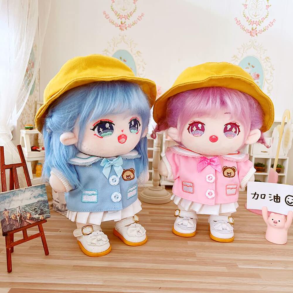 niannyyhouse 20cm Plush Doll Clothes College Uniform Hat Jacket Skirt 8in Kpop Doll Clothing (Pink)