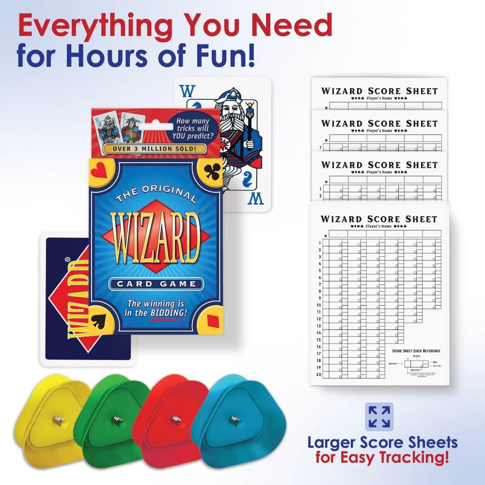 The Original Wizard Cards Game and Card Holder for Playing Cards (4-Pack) - Classic Card Game for Vacations and Game Nights with Hands-Free Cards