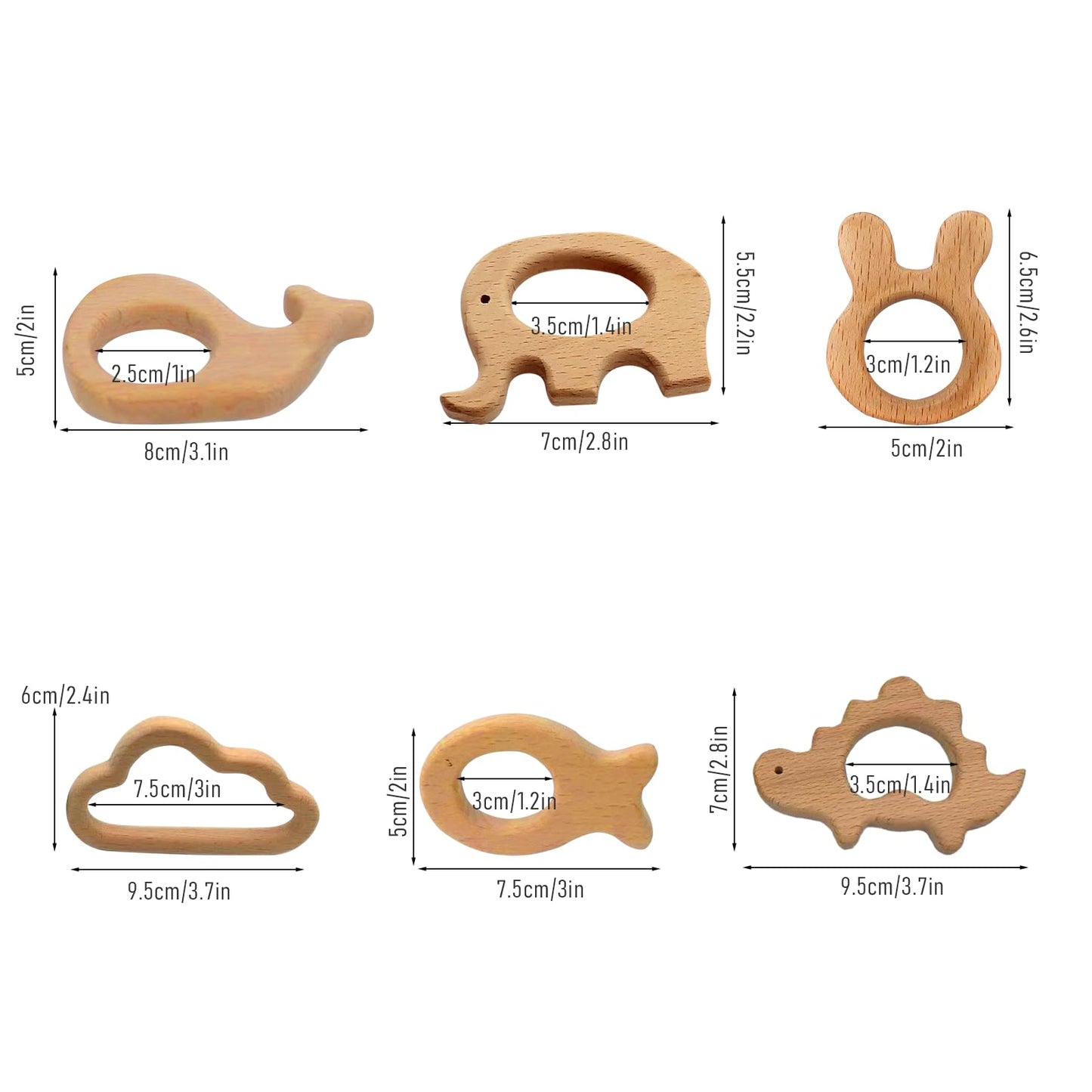 OSTTRPO 12-Pcs Baby Teether Toys,Wooden Teethers for Babies - Wooden Animal Toys, Teething Rings, Toddler Chew Toys?Baby Teething Rings and Wooden