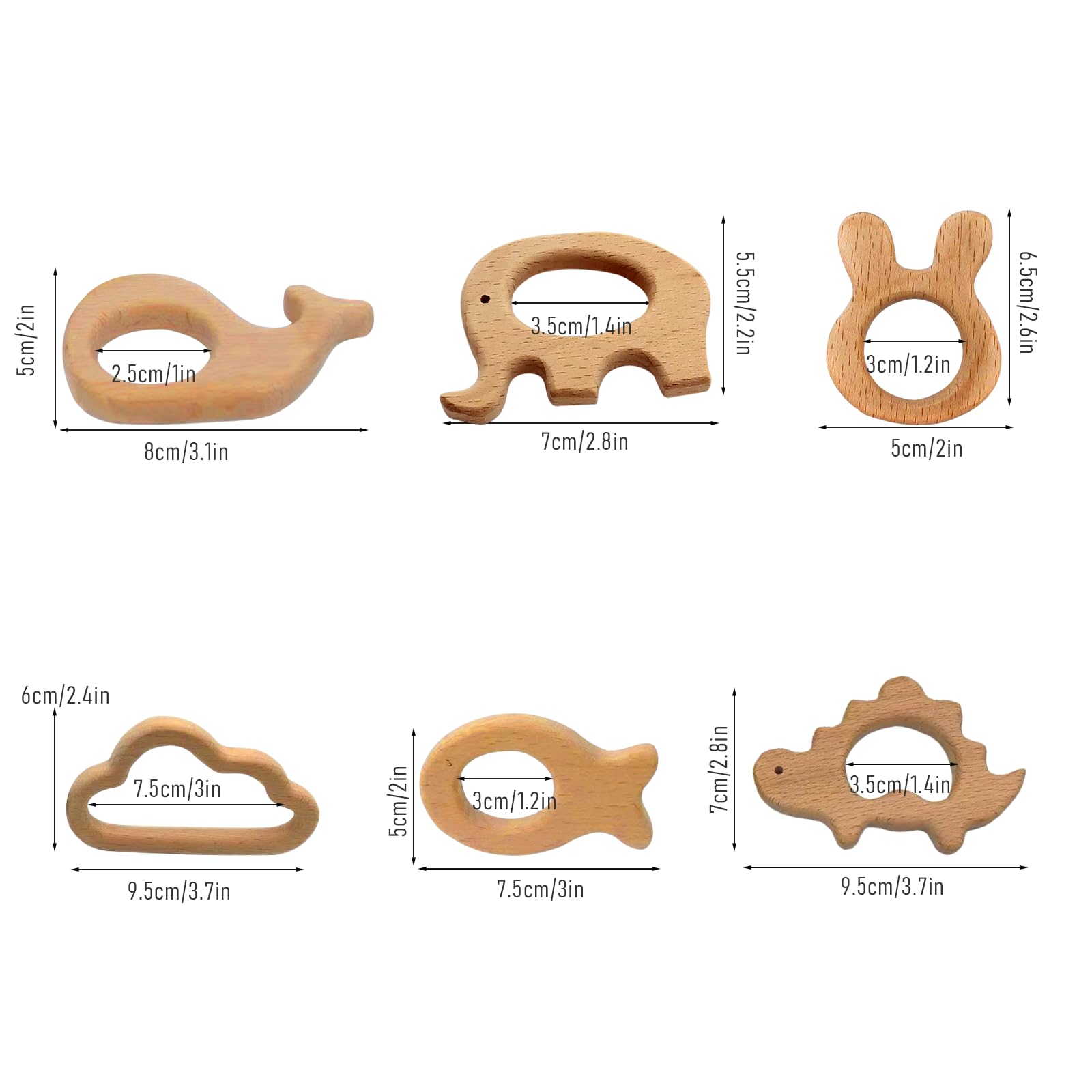 OSTTRPO 12-Pcs Baby Teether Toys,Wooden Teethers for Babies - Wooden Animal Toys, Teething Rings, Toddler Chew Toys?Baby Teething Rings and Wooden