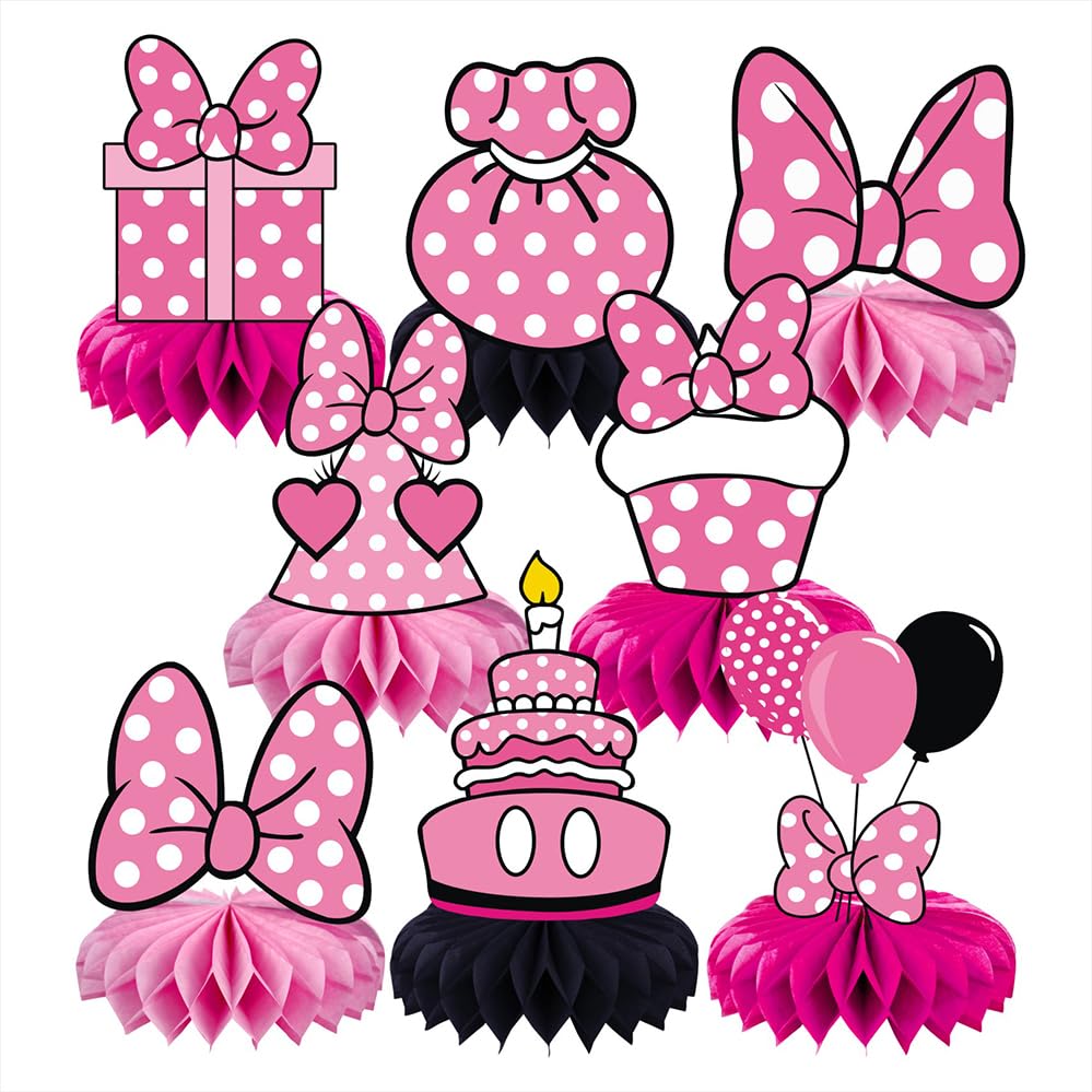 8Pcs Pink Mouse Honeycomb Table Centerpiece,Pink Mouse Birthday Party Supplies Table Decorations for Kids Party Decorations