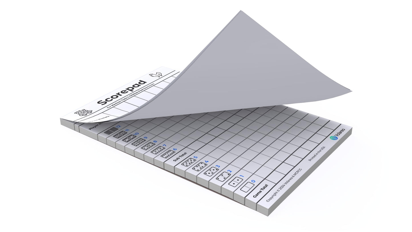 Volareo Mexican Train and Chicken Foot Dominoes Score Pad - 100 Scoring Sheets per Scorepad, 8.5 x 5.5 Inches - Score Sheets for Double 12 Domino