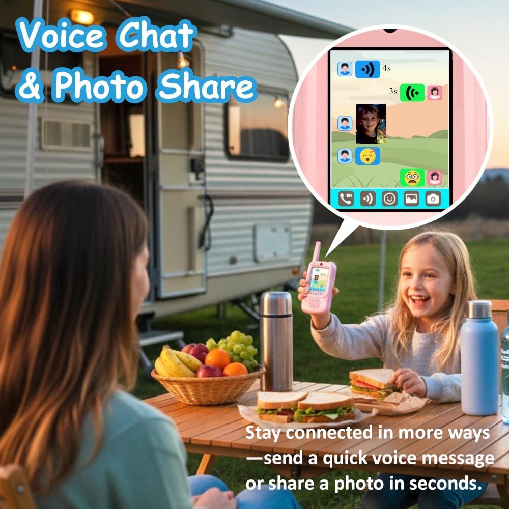 2026 Upgraded Kids Video Walkie Talkies 2 Pack, Rechargeable Long Range Walkie Talkies for Kids, Video Intercom with Photo Sharing, Voice Chat, Emoji