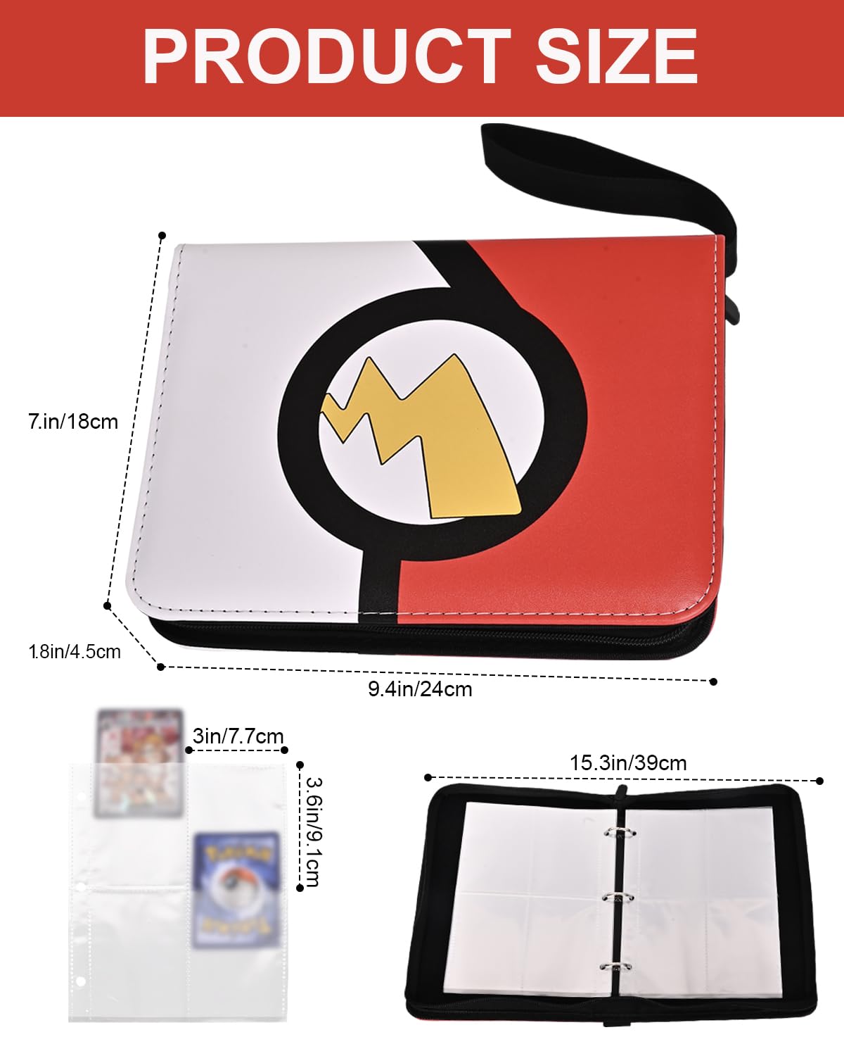 4 Pocket Trading Card Binder, Waterproof Cards Collection Binder with 50 Removable Sheets for 400 Cards Storage, Card Holder Book for TCG,MTG(Red)