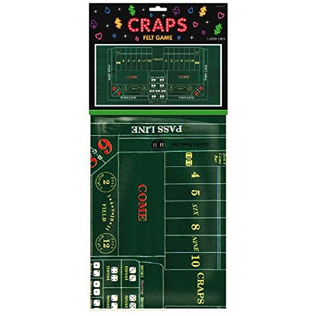 Premium Green Craps Felt Game Board - 36" x 72" (1 Pc.) - Supreme Durability, Unique & Fun Party Gaming Experience - Ideal for Any Events