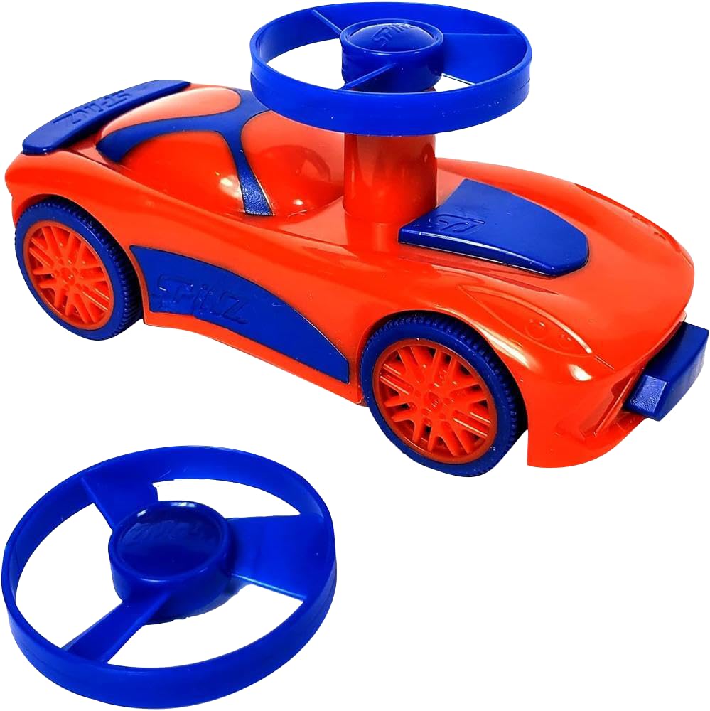 Spinz Race Car with Flying Disc Launcher, Pull Back Bumper Toy Racer, Kids, Boys, Girls Gift, Red & Blue, Ages 3+