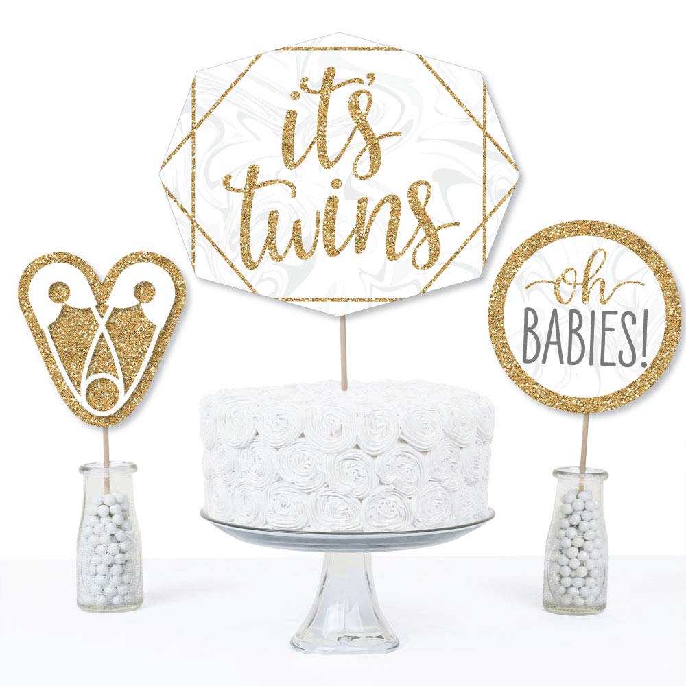 Big Dot of Happiness It's Twins - Gold Twins Baby Shower Centerpiece Sticks - Table Toppers - Set of 15