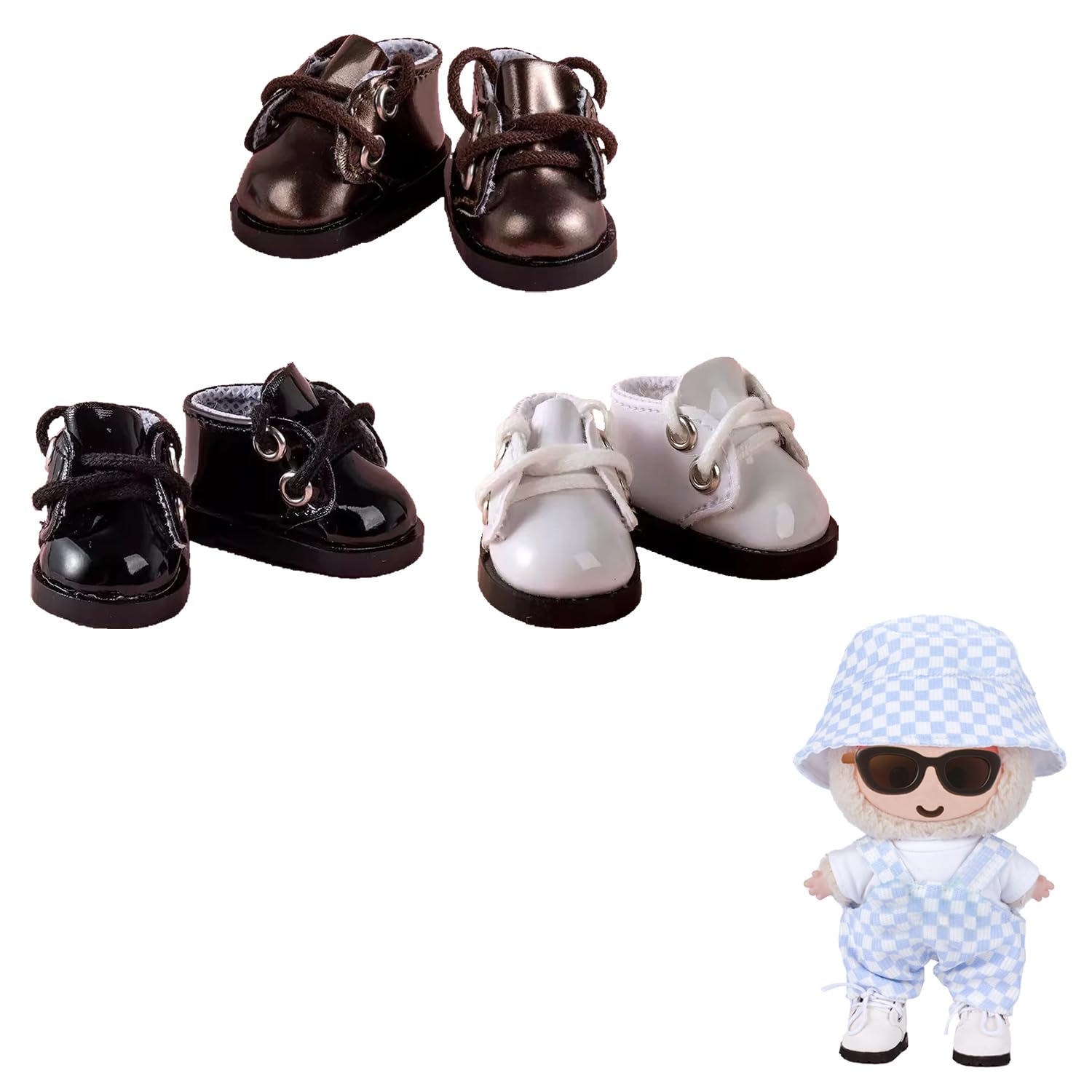 3 Pairs Mini Shoes 1/8 BJD Doll Shoes PU Leather Cute Elf Shoes (3 Colors)
