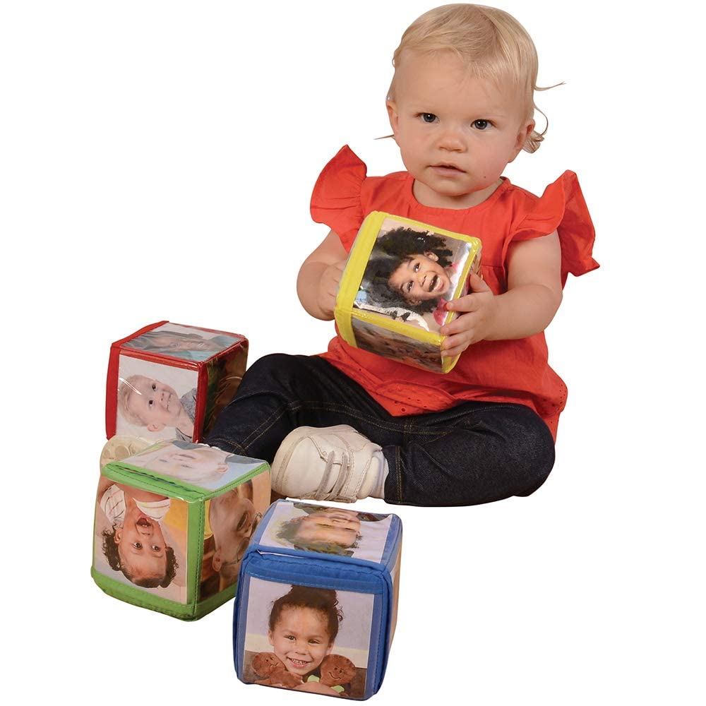 Constructive Playthings Customizable Stacking Block Toys with Clear Pockets for Ages 12 Months+, Toddler Soft Foam Building Blocks, Builds Fine Motor