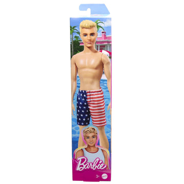 Barbie Ken Doll Wearing American Flag Swimsuit, Pool and Beach Toys