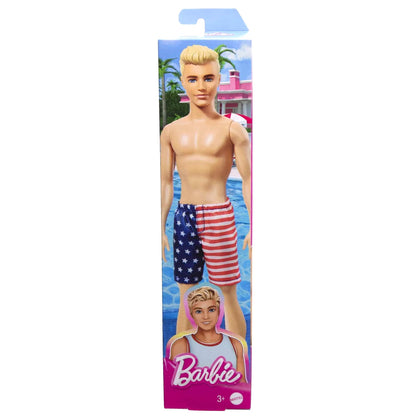 Barbie Ken Doll Wearing American Flag Swimsuit, Pool and Beach Toys