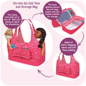 Badger Basket Versatile On-The-Go Doll Tote and Storage Bag for 18-20 Inch Dolls - Stylish and Practical Travel Companion