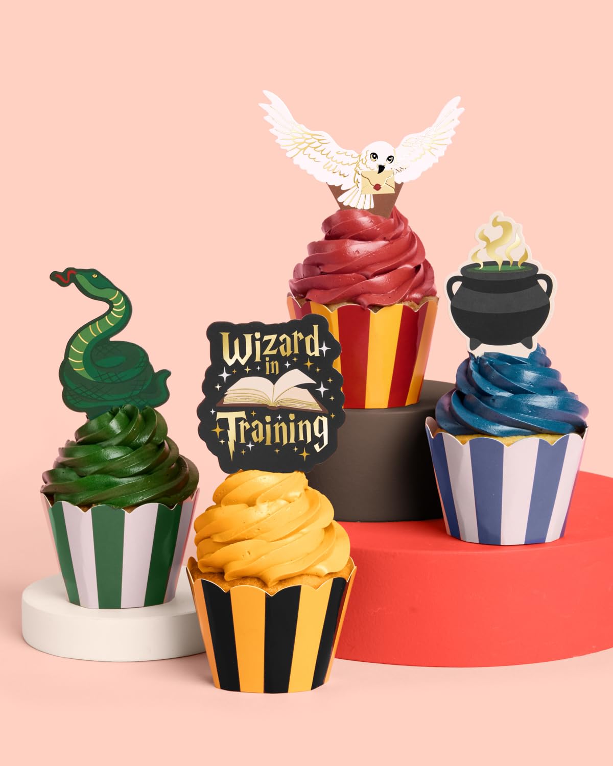 xo, Fetti Wizard in Training Cupcake Toppers + Wrappers - Set of 24 | Kids Cake Decoration, Magic Party Decor, Sorcerer Supplies, Dessert Accessory
