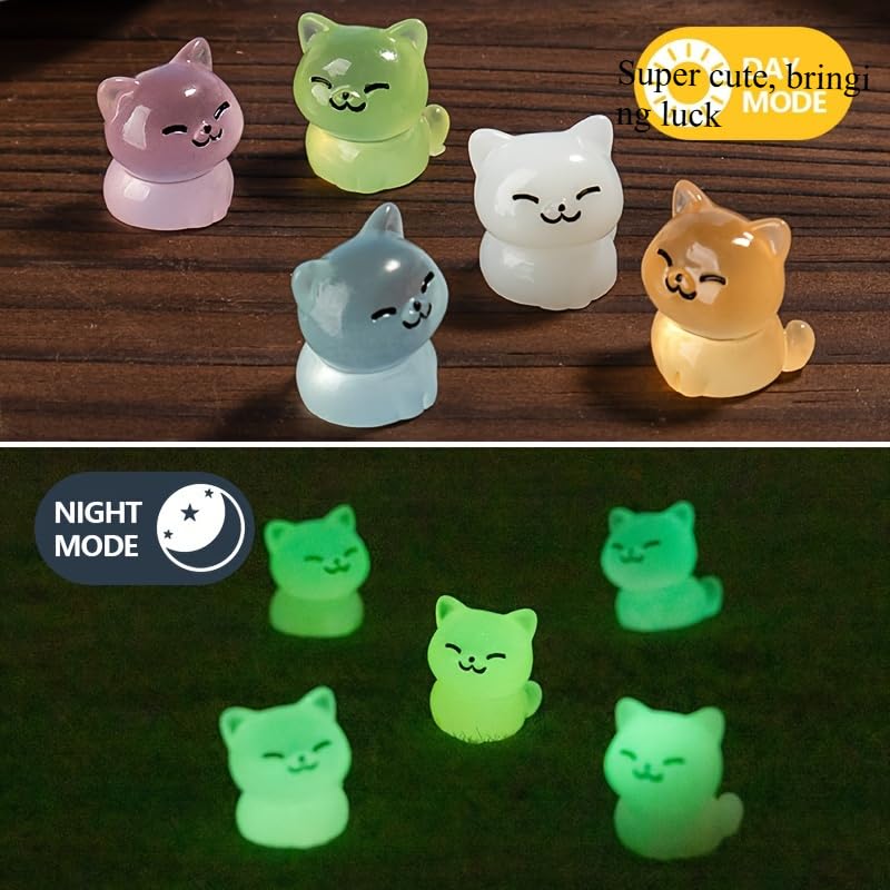Veloshine 3Pcs Luminous Mini Resin Cat, Suitable for Gardens, Aquariums, Decorations, Birthday Parties and Handicrafts