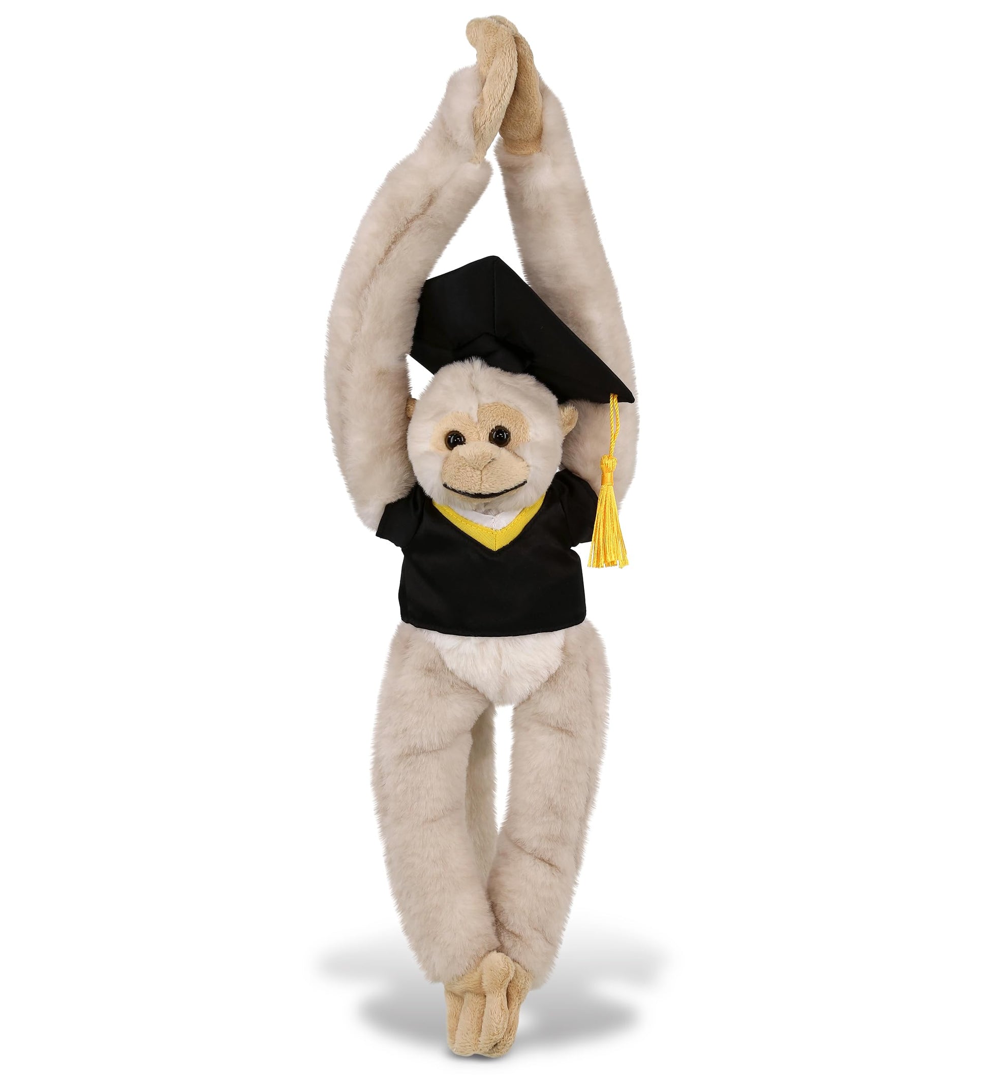 DolliBu Long Arm Hanging White Squirrel Monkey Graduation Plush Toy - Soft Graduation Stuffed Animal Dress Up Gown and Cap with Tassel - Gift