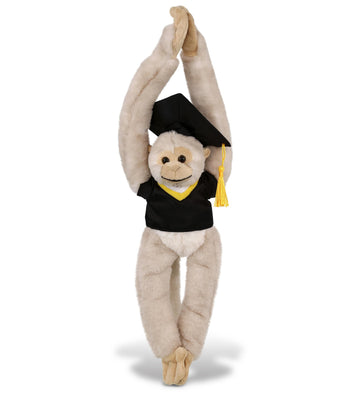 DolliBu Long Arm Hanging White Squirrel Monkey Graduation Plush Toy - Soft Graduation Stuffed Animal Dress Up Gown and Cap with Tassel - Gift