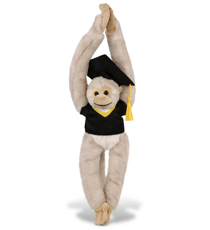 DolliBu Long Arm Hanging White Squirrel Monkey Graduation Plush Toy - Soft Graduation Stuffed Animal Dress Up Gown and Cap with Tassel - Gift