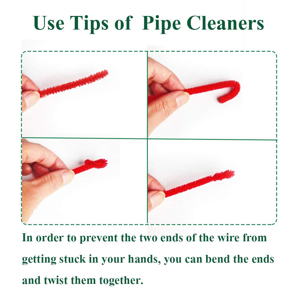150 Pieces Christmas Pipe Cleaners Chenille Stem,50 White Craft Pipe Cleaners,50 Green Chenille Stems Pipe Cleaners, and 50 Red Pipe Cleaners for Arts