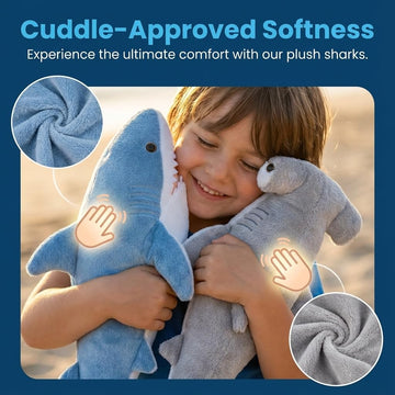 Bedwina Stuffed Animal Sharks - Pack of 2 Large, 14 inch Mako & 13 inch Hammerhead Plush Shark Toys, Stuff Animals Toy, for Baby Toddlers & Kids