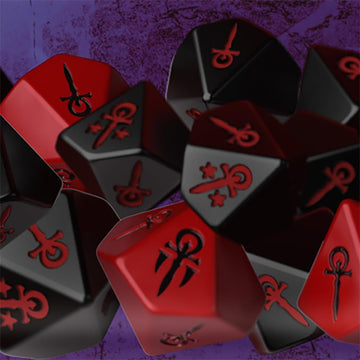 Renegade Game Studios Vampire: The Masquerade 5th Edition Dice Set - Eighteen Custom Black and Red d10 Polyhedral Dice for V5 Roleplay Tabletop Gaming