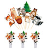 yuuzue 24pcs Woodland Animals Cake Topper, Baby Shower Decorations, Double-Sided Printed Forest Friends Centerpiece Sticks for Wild One Camping Party