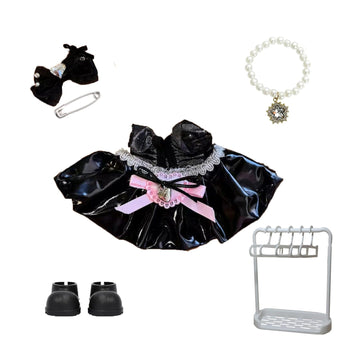 Doll Clothes Set ,Sparkling Black & Pink Princess Dress Set for 17cm Dolls - 5 Piece Outfit with Glitter Sleeveless Gown, Bow Headband, Pearl