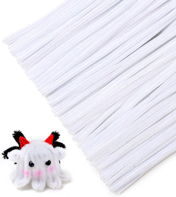 Tiehuoxia 200pcs Pipe Cleaners [White] Thick Chenille Stems for DIY Crafts & Art Projects, Beginner's Manual Included