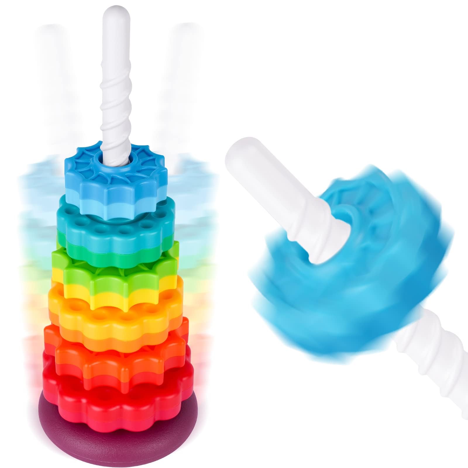 NiToy Spinning Stacking Toy for Kids, Rainbow Tower Dual-Color Spinning Wheels Premium Strong BPA-Free ABS Plastic Early Education Fun Learning