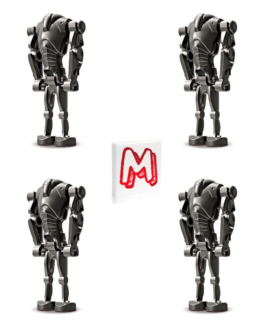 LEGO Star Wars The Clone Wars Minifigure - Super Battle Droid (Pearl Dark Gray) 4 Pack with Minifigureland Tile
