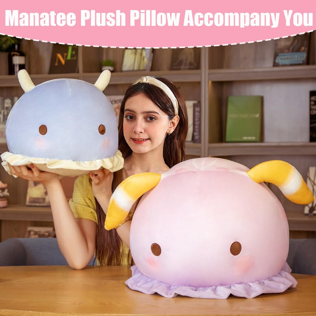 ELAINREN Big Pink Manatee Plush Soft Pillow Fluffy Sea Cow Stuffed Ocean Toy Cuddly Manatee Shape Plushie Cushion/15.7''x 13.8''