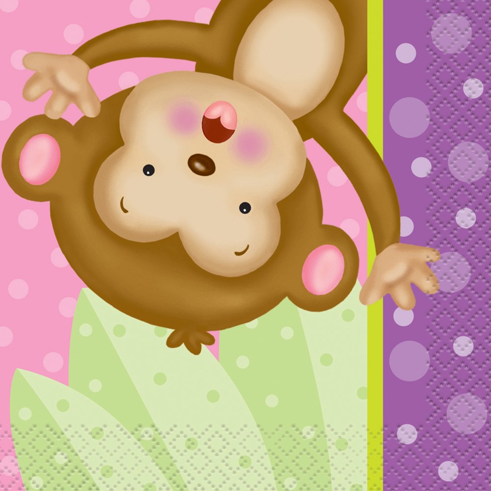 Baby Shower Beverage Paper Napkins | 5" x 5" | Girl Monkey | 16 Pcs