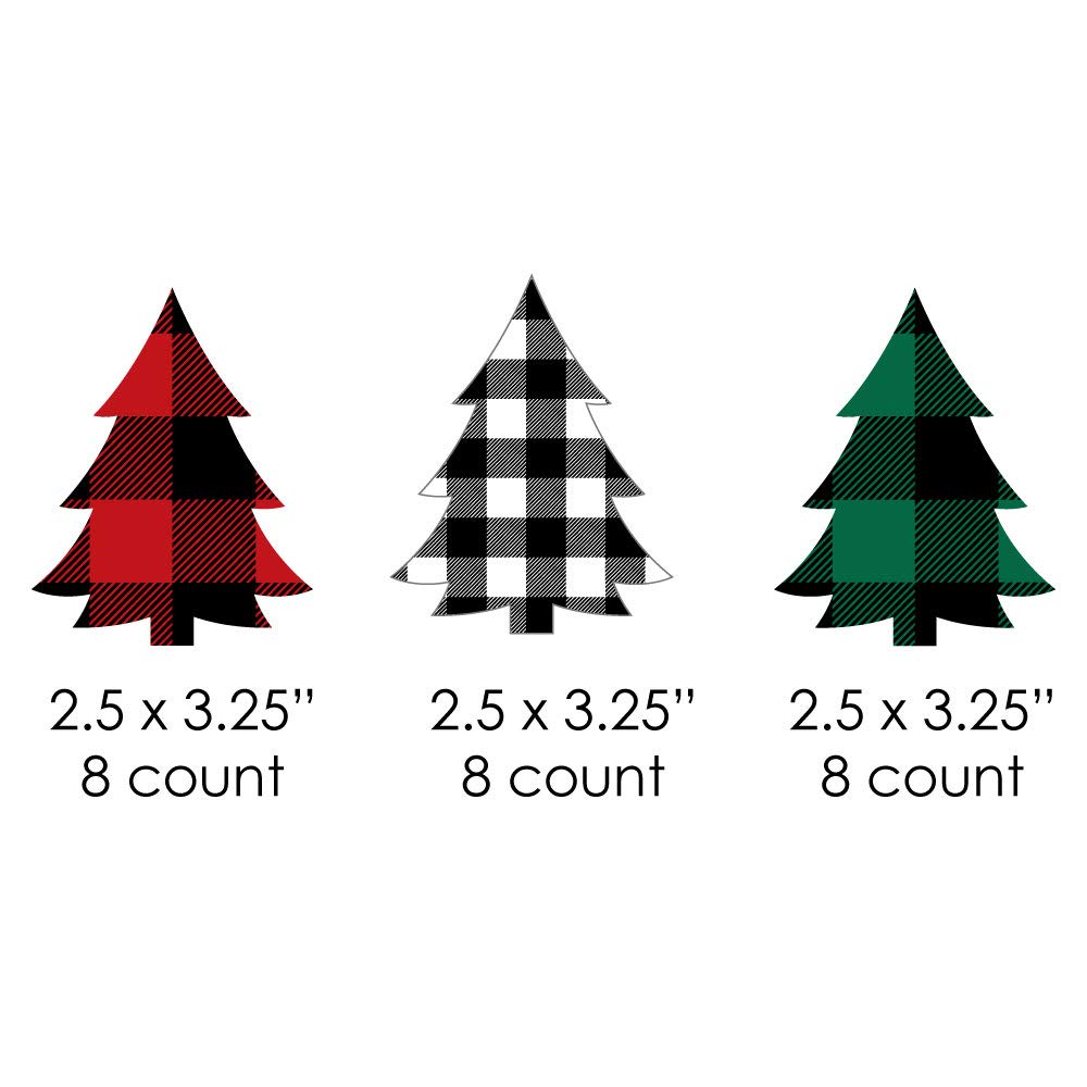 Big Dot of Happiness Holiday Plaid Trees - DIY Shaped Buffalo Plaid Christmas Party Cut-Outs - 24 Count