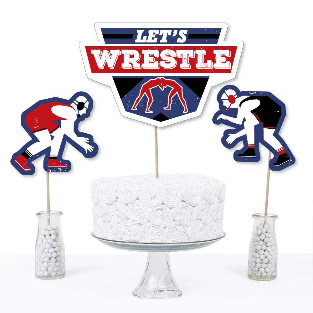 Big Dot of Happiness Own the Mat - Wrestling - Birthday Party or Wrestler Party Centerpiece Sticks - Table Toppers - Set of 15