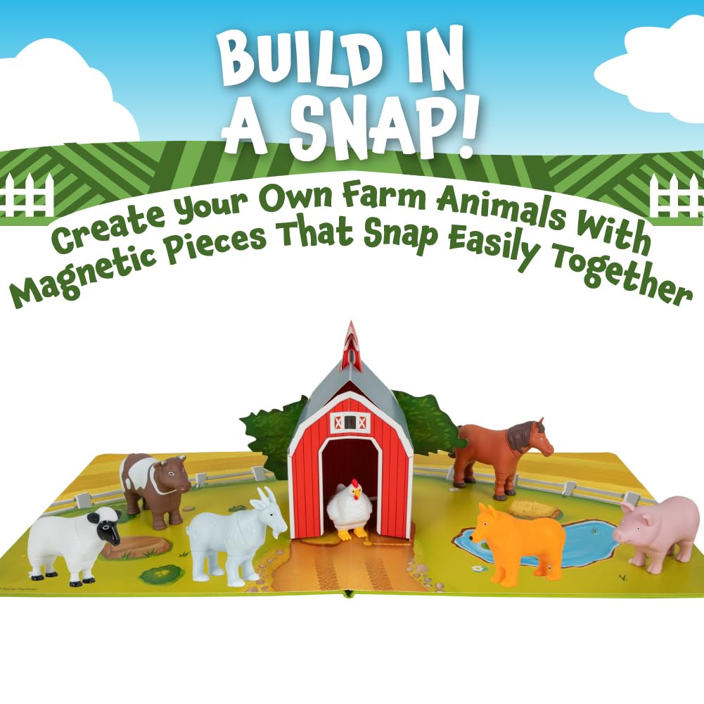 POPULAR PLAYTHINGS Magnetic Animals for Toddlers 1-3, Mini Mix or Match Animal Toys, Set of 7 Gift for Kids - Farm Animals with Pop-up Playmat